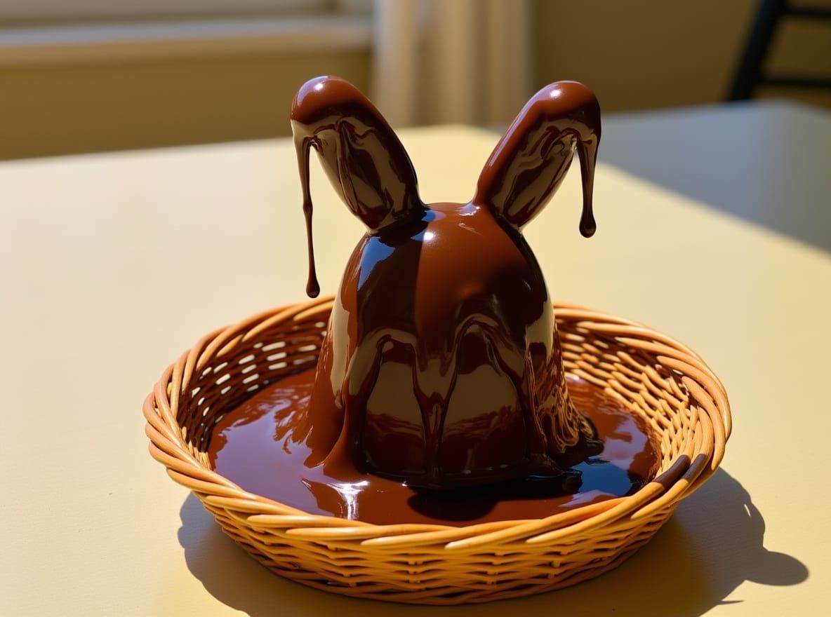A chocolate bunny melting to liquid in the heat of a sunbeam  by @Autumn