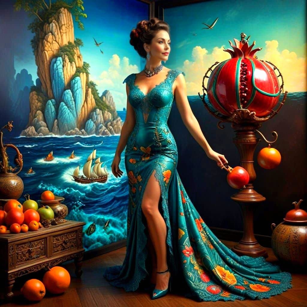 Elegant Lady in Whimsical Surreal Scene