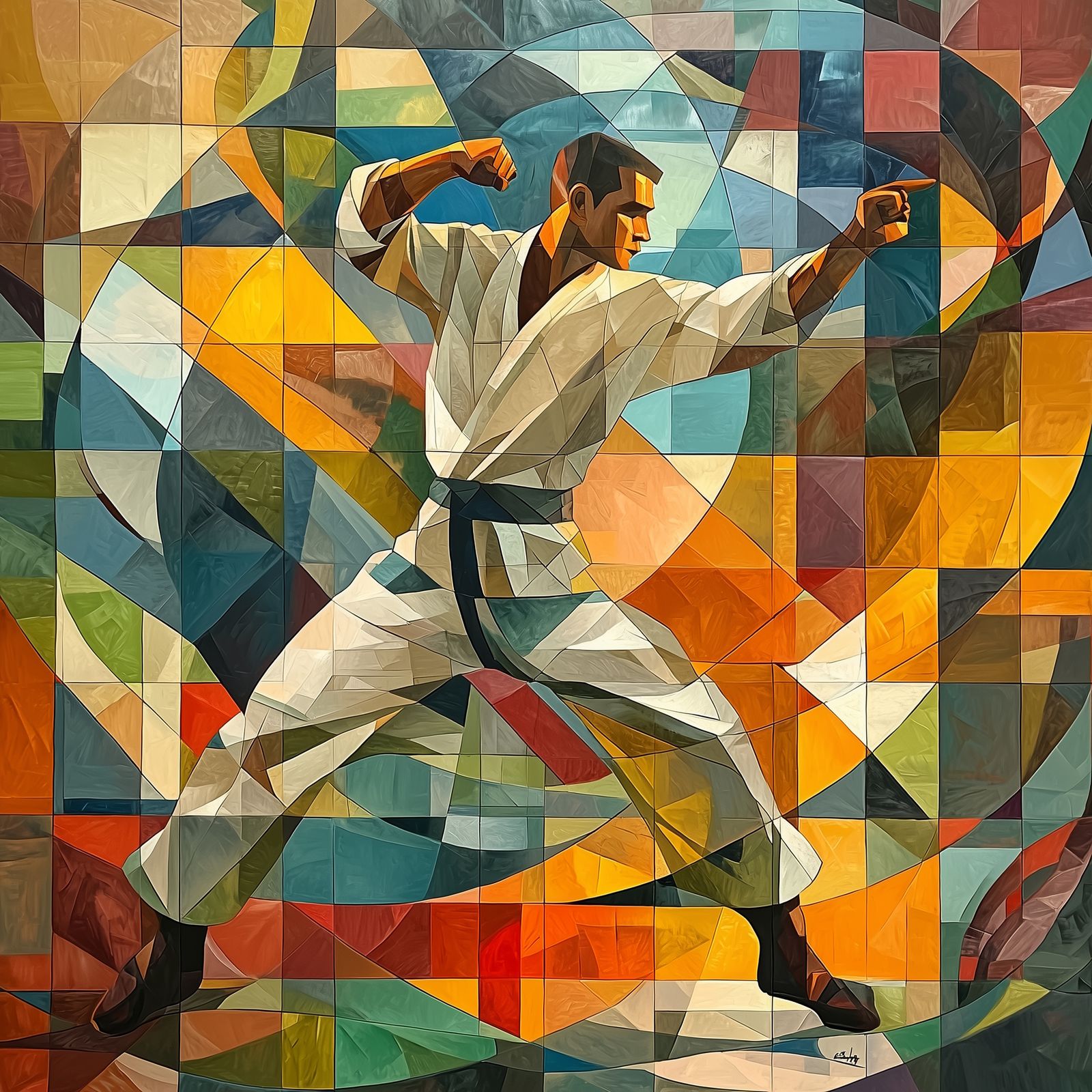 Martial Artist in Cubist Style