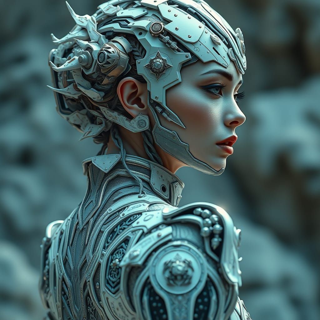 Woman Blending Human and Digital Elements in Futuristic Styl...