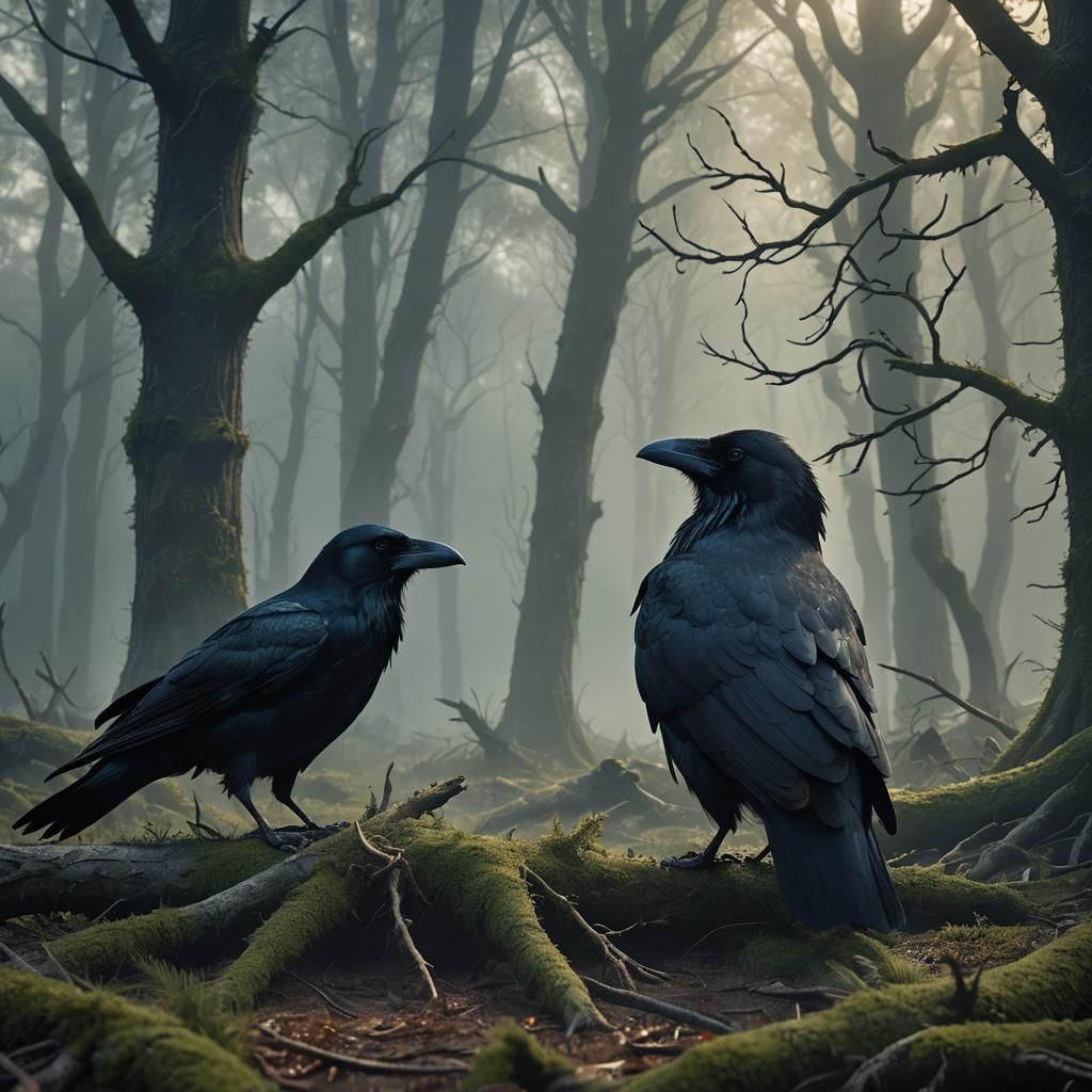 A raven picking at a dead deer