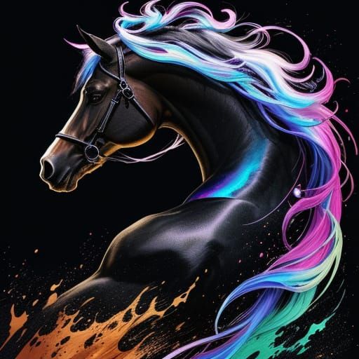 Hyperrealistic Horse with Man Tattoo in Vibrant Fantasy Art