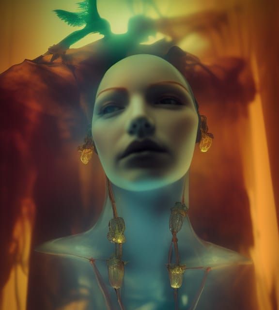 Detailed Amber Glass Photo with Occult Undertones