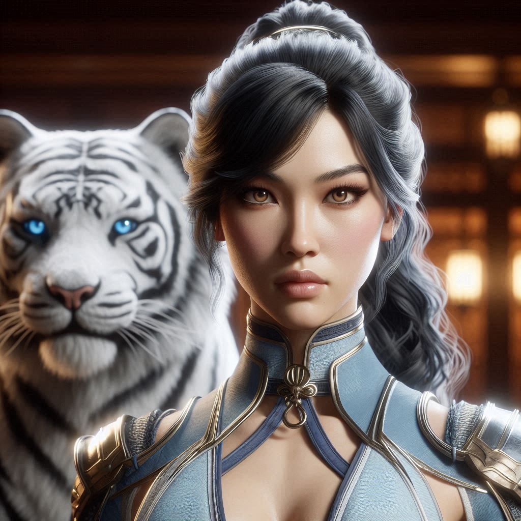 Kitana with a pet tiger