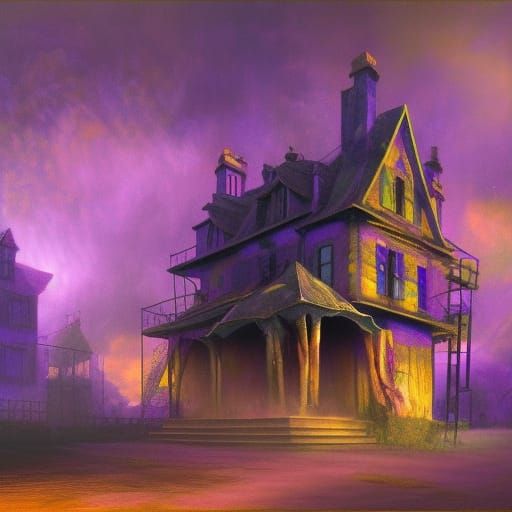 Haunted house ; ghosts ;

Purple and peach ; triadic colors ...