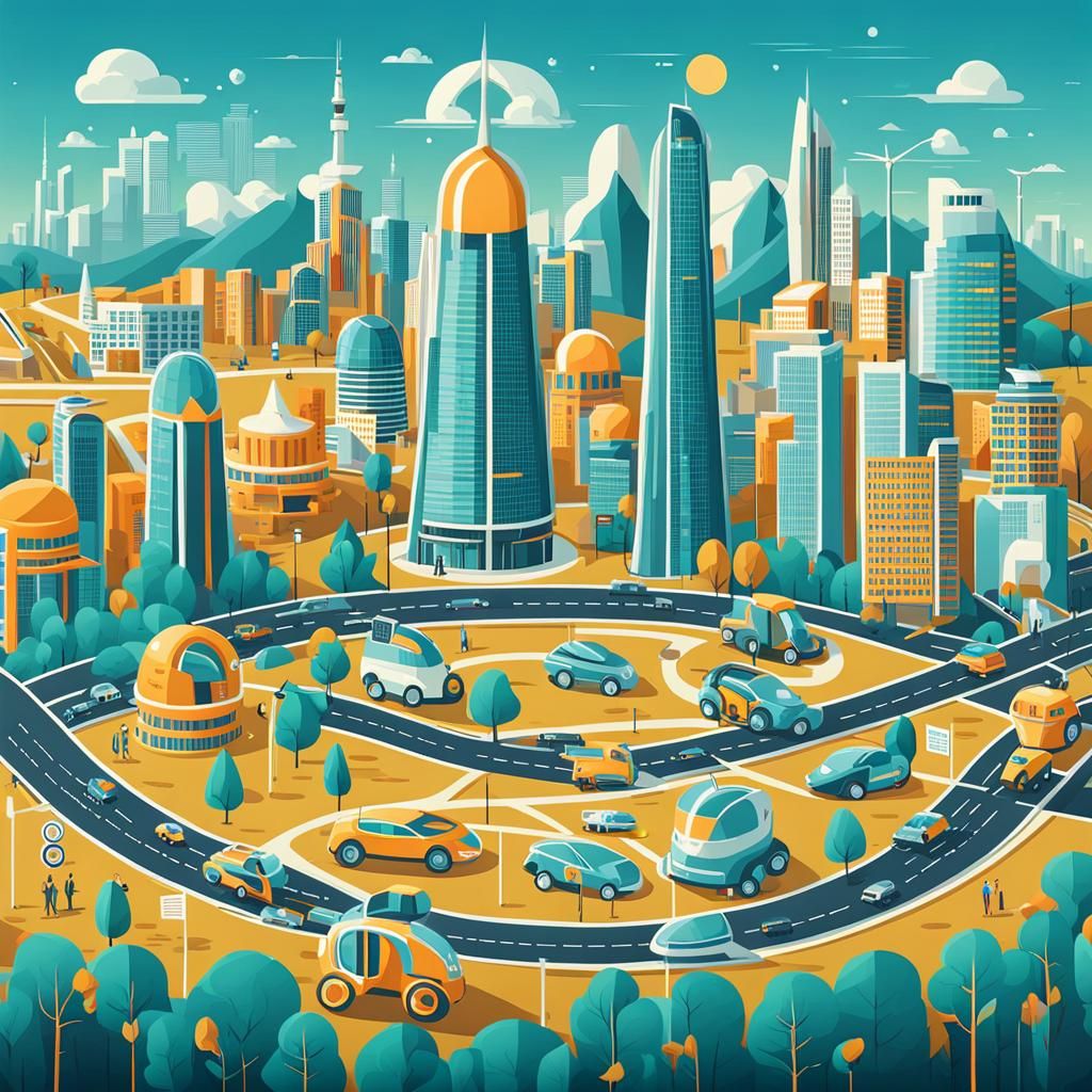 1 poster about a smart and pollution-free city with humans, robots ...