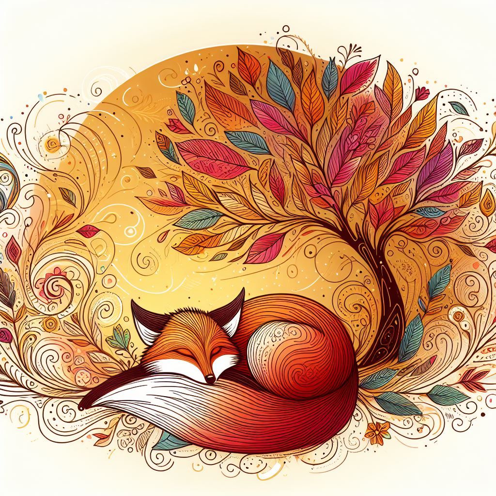 Red fox under an autumnal tree