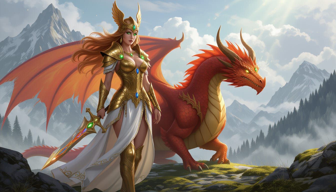 Alien queen and her friendly dragon