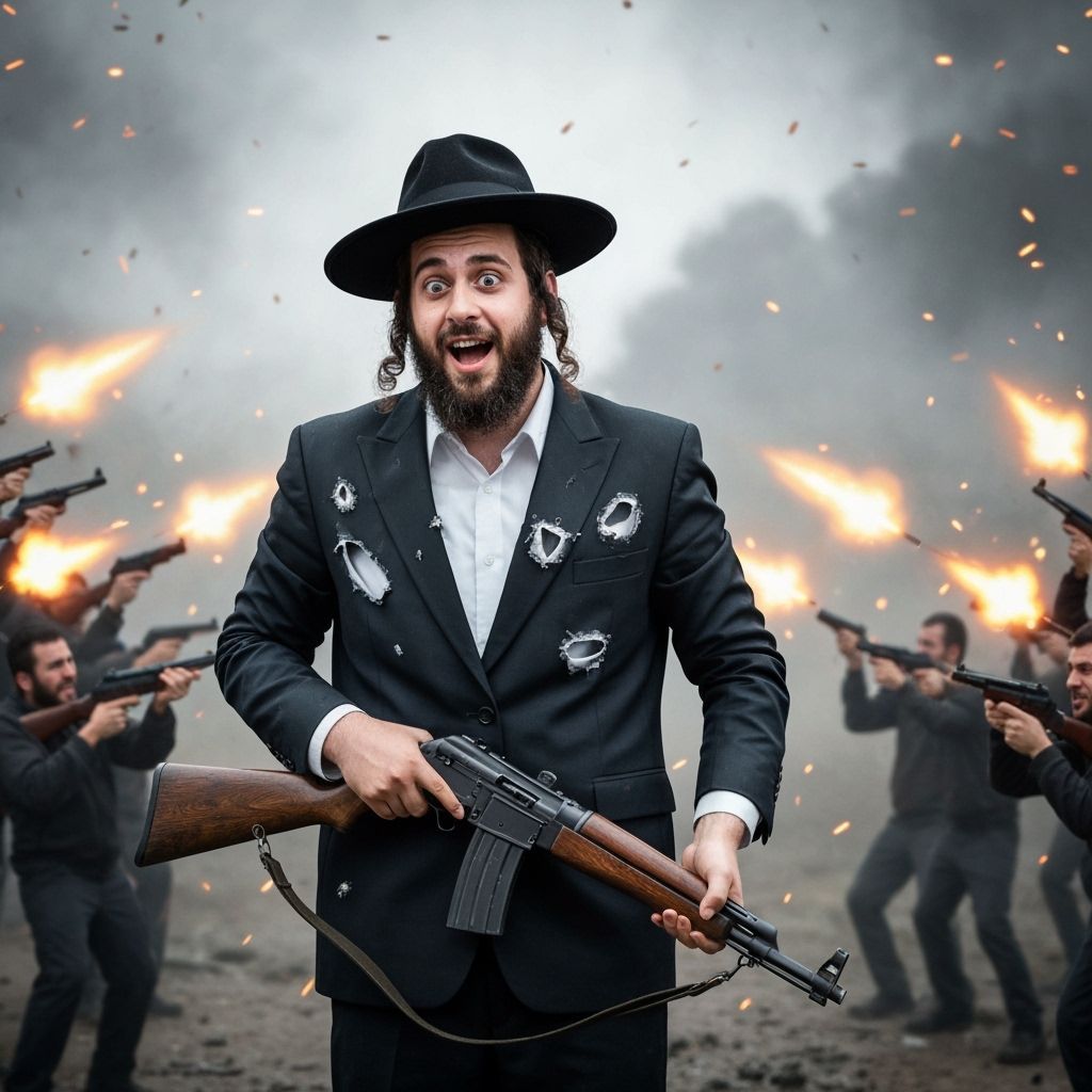 Dramatic Image of Hasidic Soldier in Crossfire