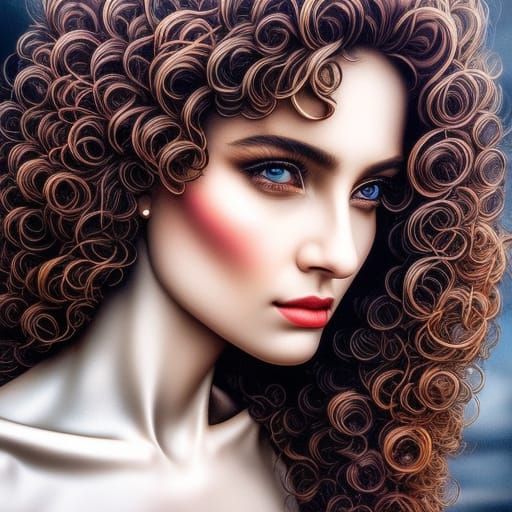 Stunning Woman with Curly Hair - AI Generated Artwork - NightCafe Creator