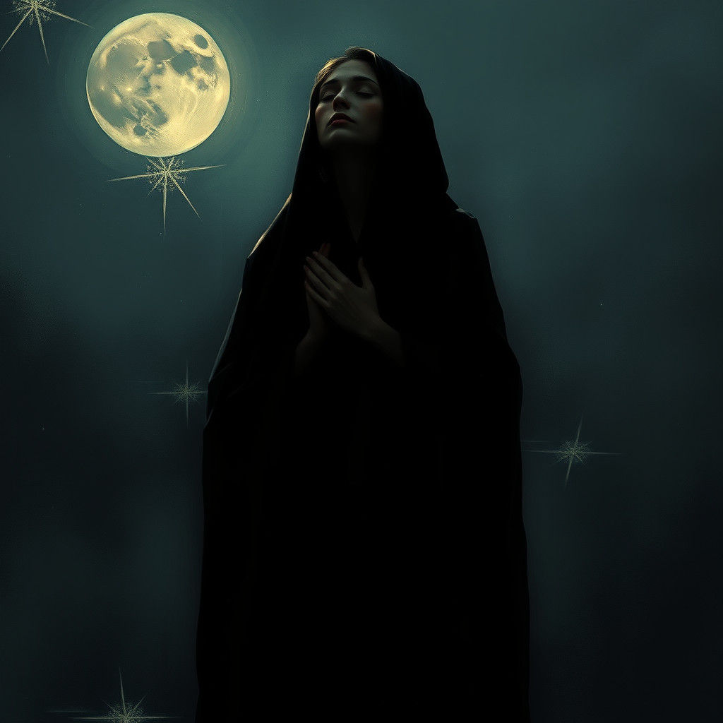 Moonlit Figure in Prayer: Dreamy Ethereal Art