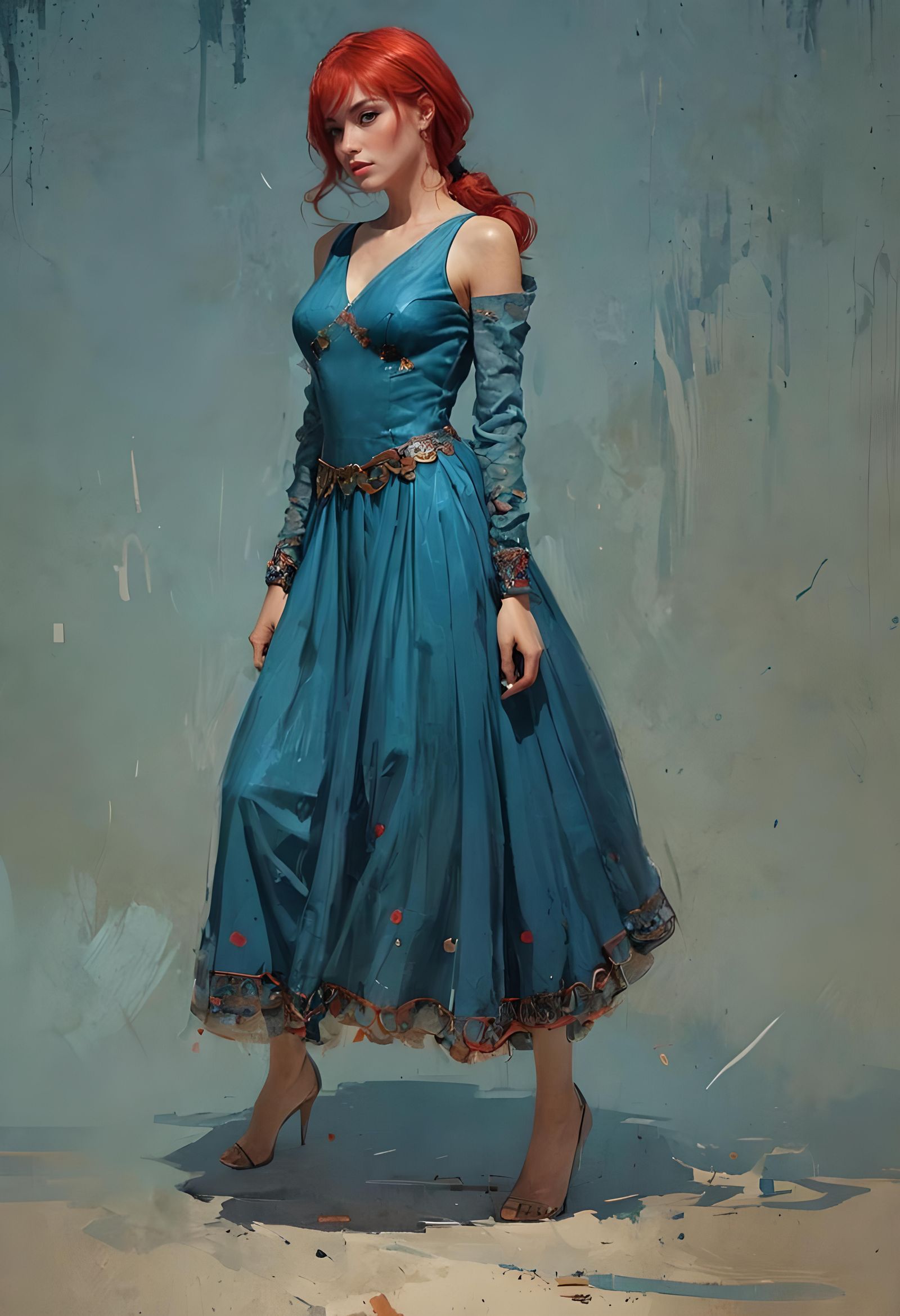 Woman - fashion blue ball gown dress
