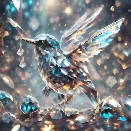 <lora:Crystal animals:1.0> <lora:Fantasy Crystal:1.0><lora:humming bird:1.0>