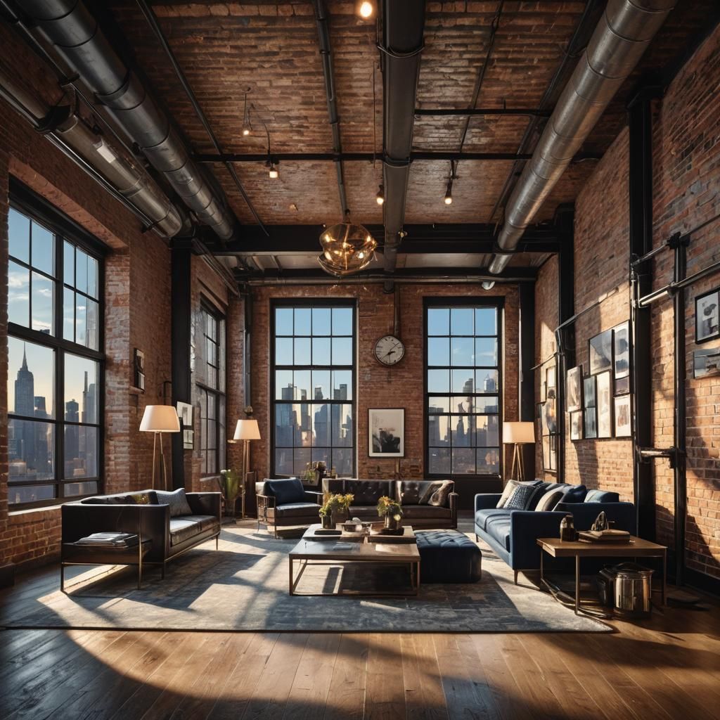 Interior of a New York penthouse. Industrial interior design...