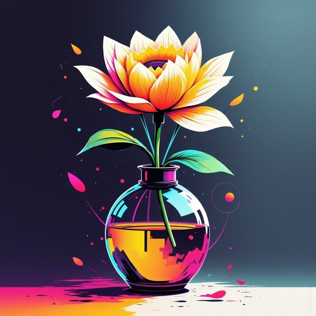  <lora:Glitchcore Flux:1.0> A flower in a vase