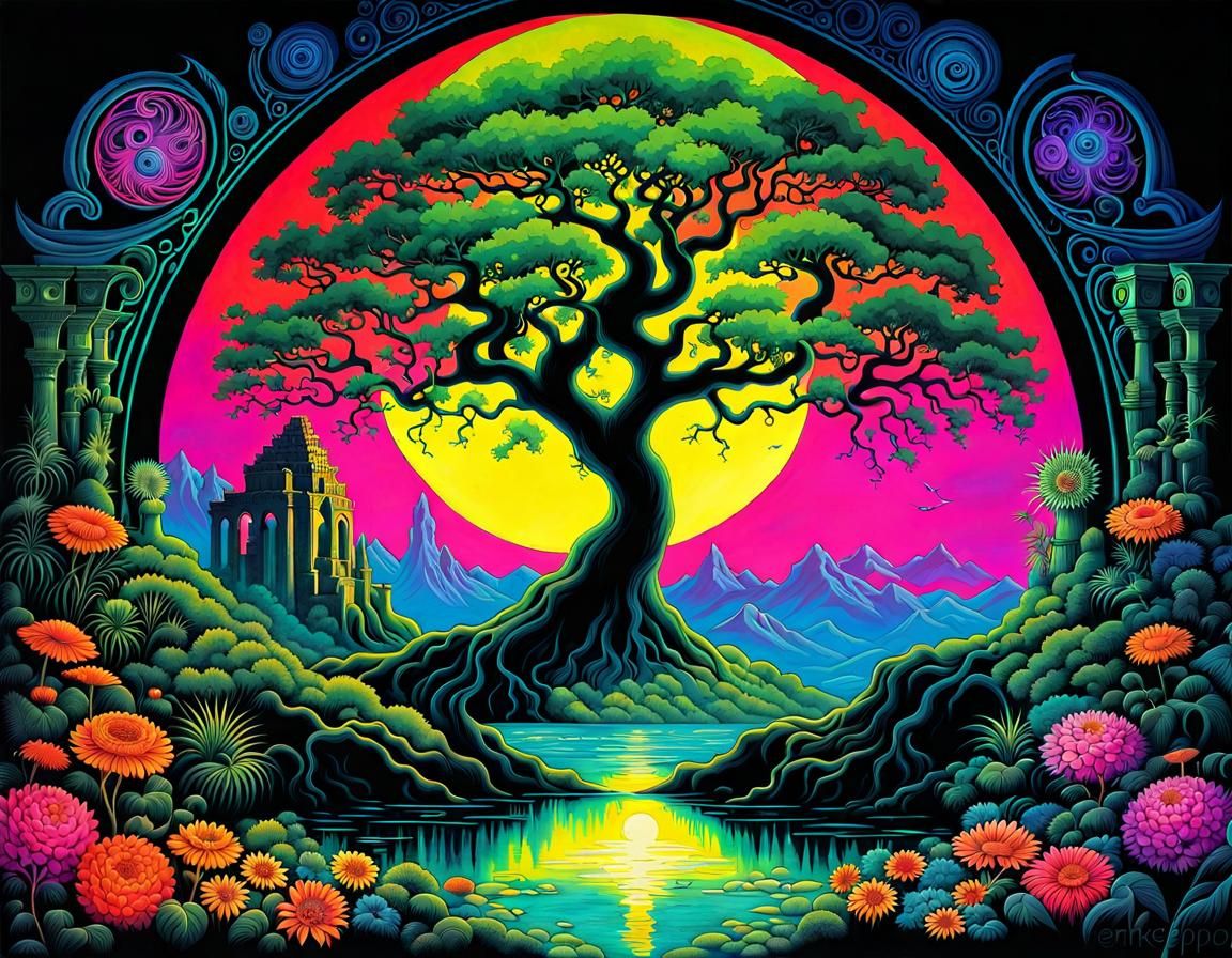 Black light epic fluorescent UV neon Tree of Life by Josephine Wall ...