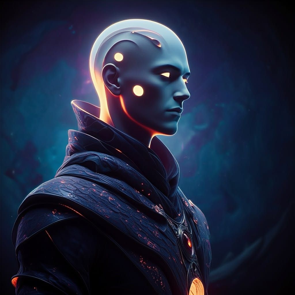 Mysterious Figure in Dark, Vibrant Mystic Realm