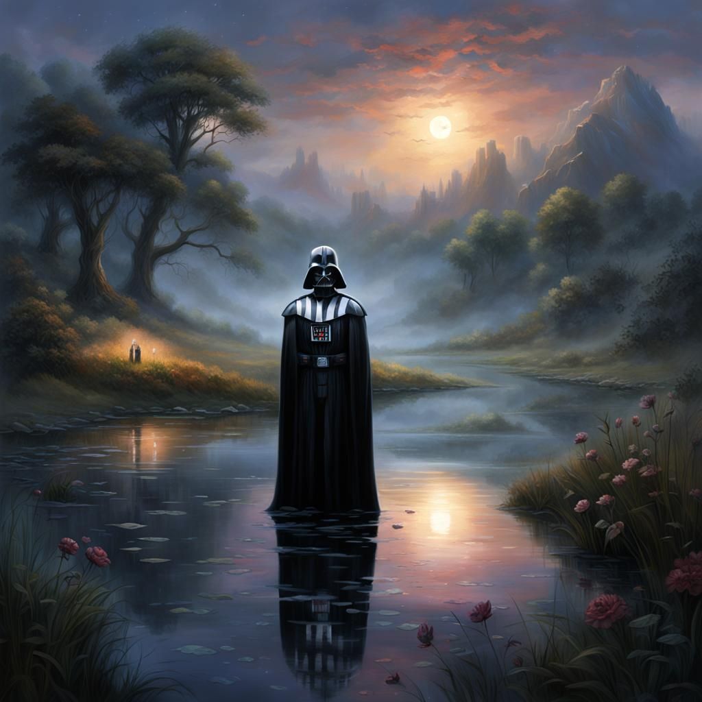 Darth Vader sees Padme ethereal glowing ghost reflected in t...