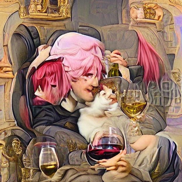 renaissance painting of a pink haired, petite, femboy neko s...