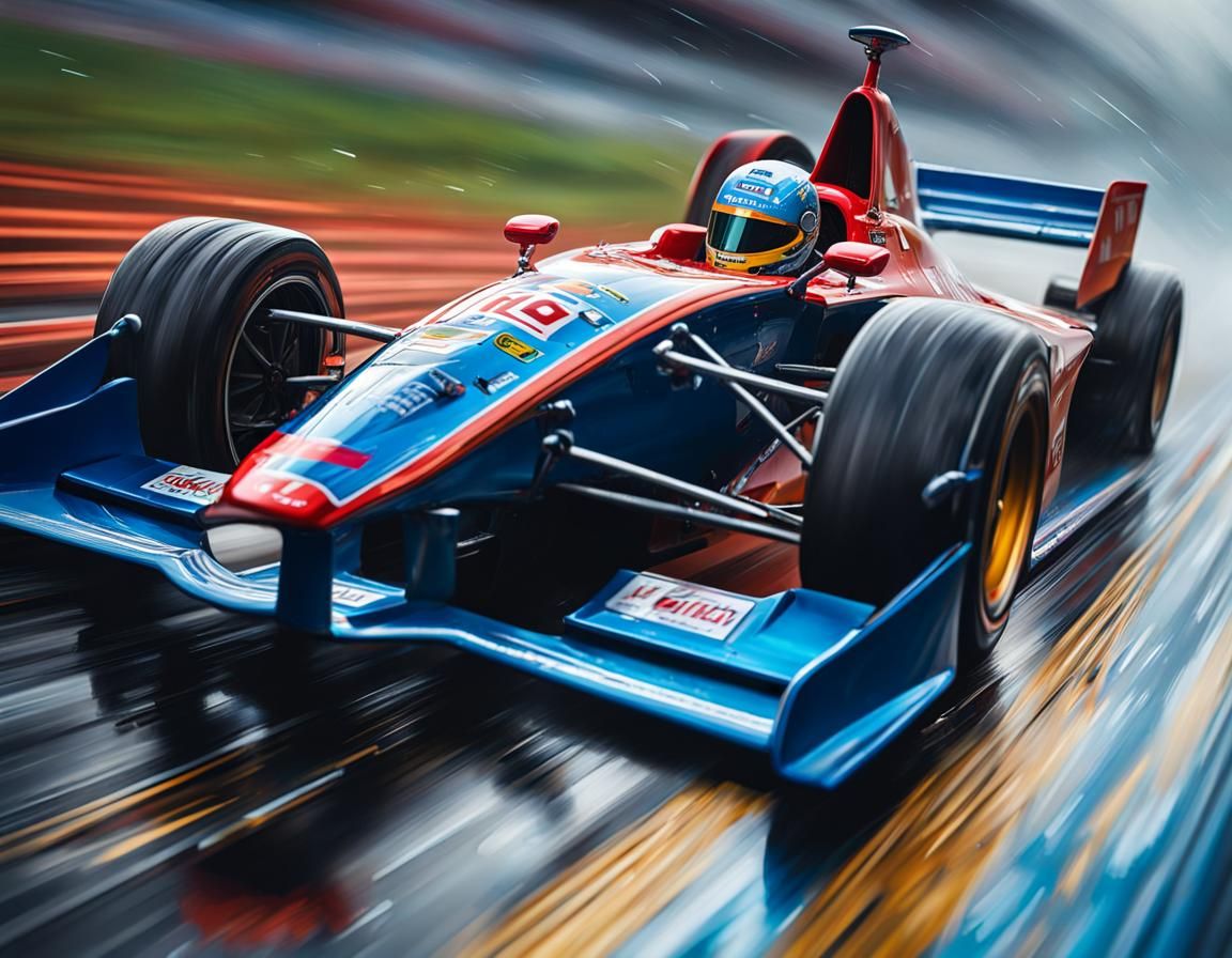 Racing car running on track, Miki Asai Macro photography, closeup, hyper detailed, trending on