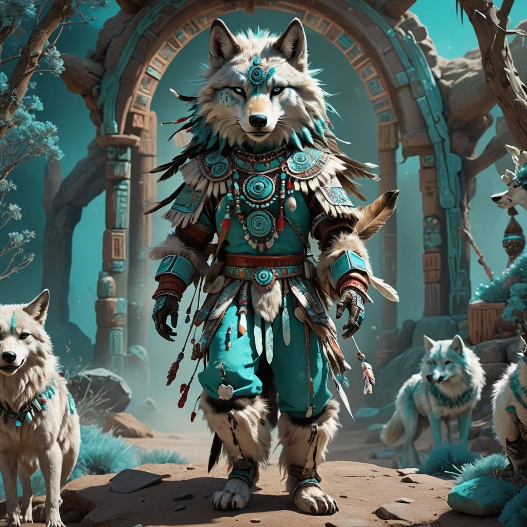 A wonderful. Kachina doll dancer, a wolf spirit healer, dres...