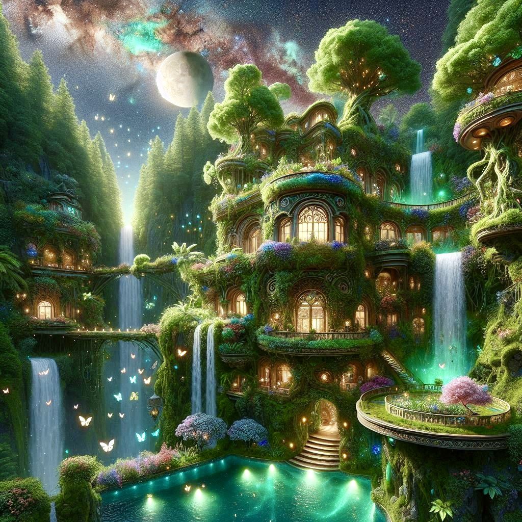 Verdantia: Palace of the Moon Gardens  A living palace of waterfalls and butterflies, crowned by stars and nurtured by t...