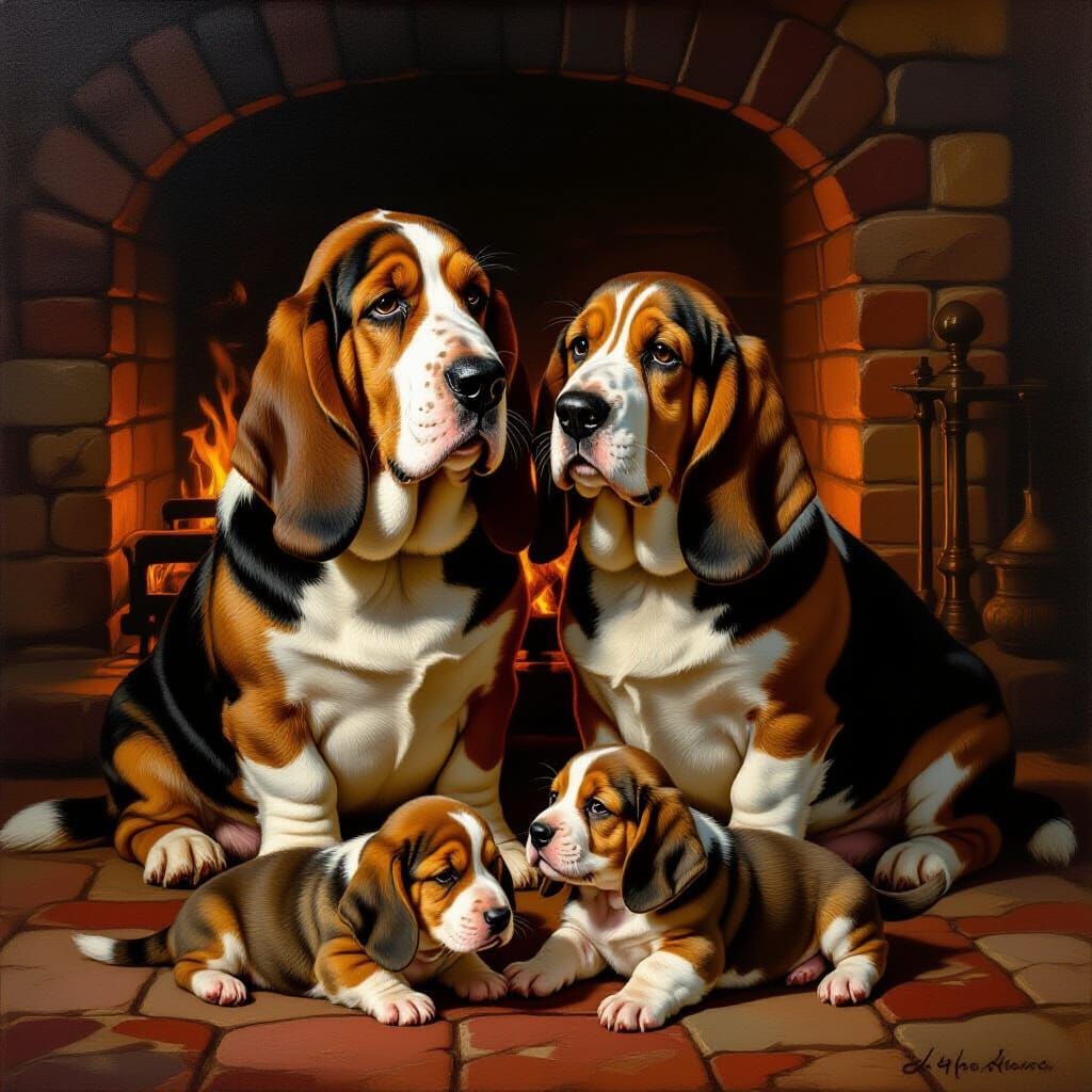 Basset hound family  by @Zoomicon