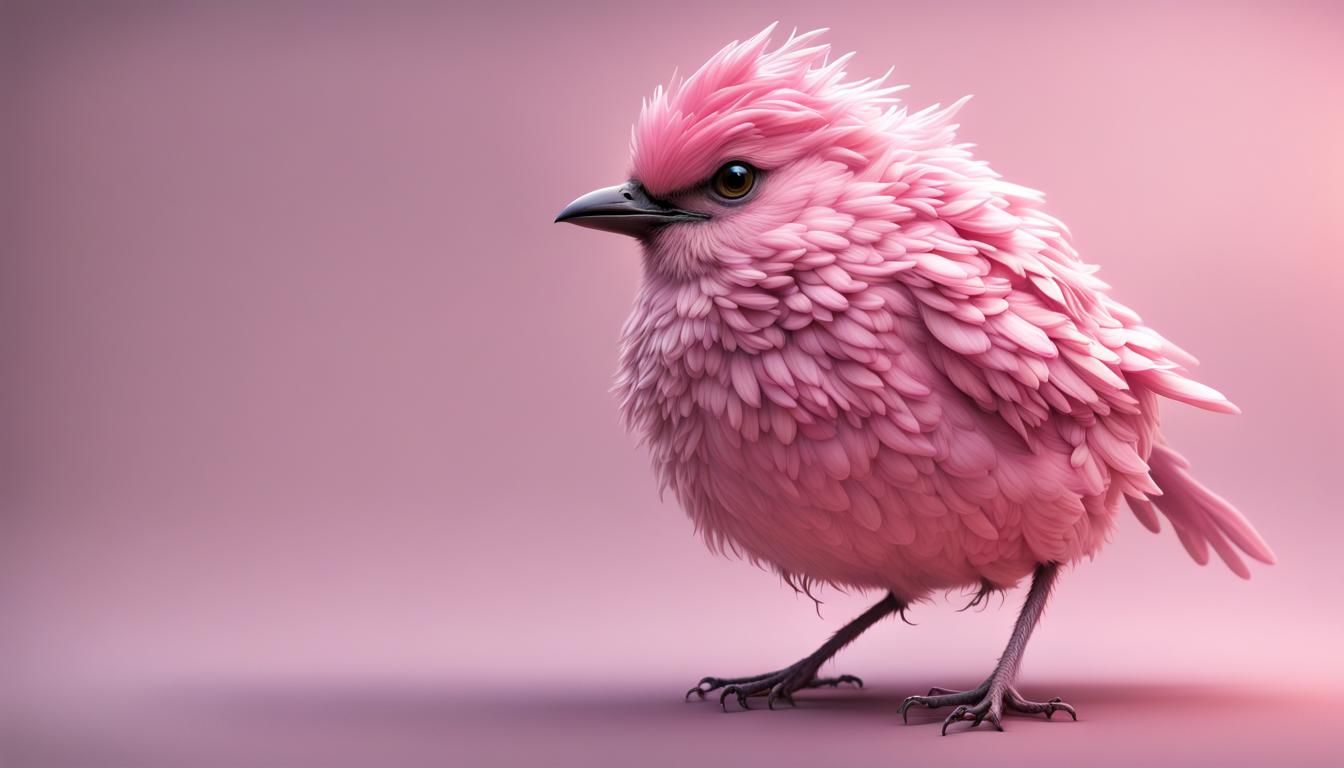 3D Art, Fluffy pink fat animated bird. Ultra detailed, sharp...