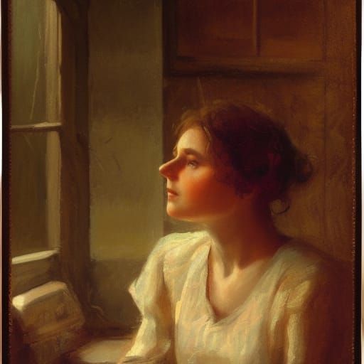 A girl looking at a window