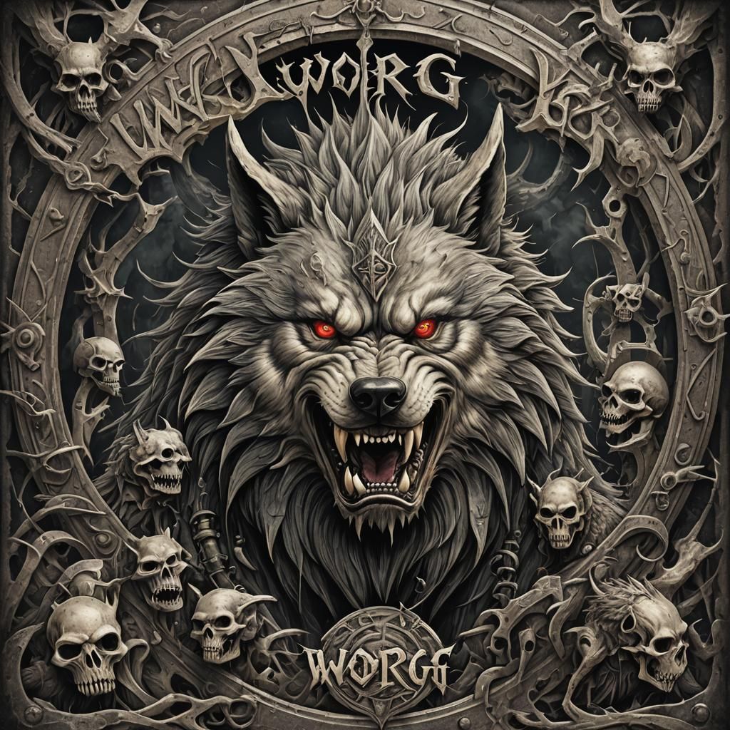 Album.cover for a heavy metal band called worg  by @Llama Rich