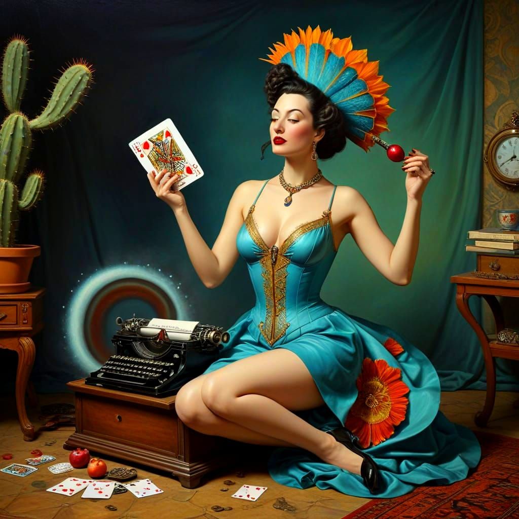 Happy Lady in a Fantastical Seascape