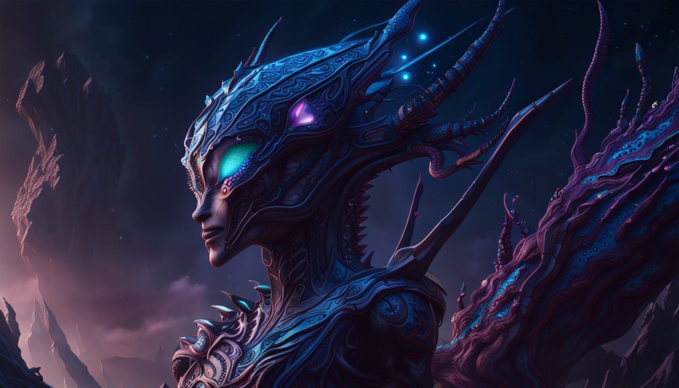 alien queen with cosmic view detailed matte painting, deep c...