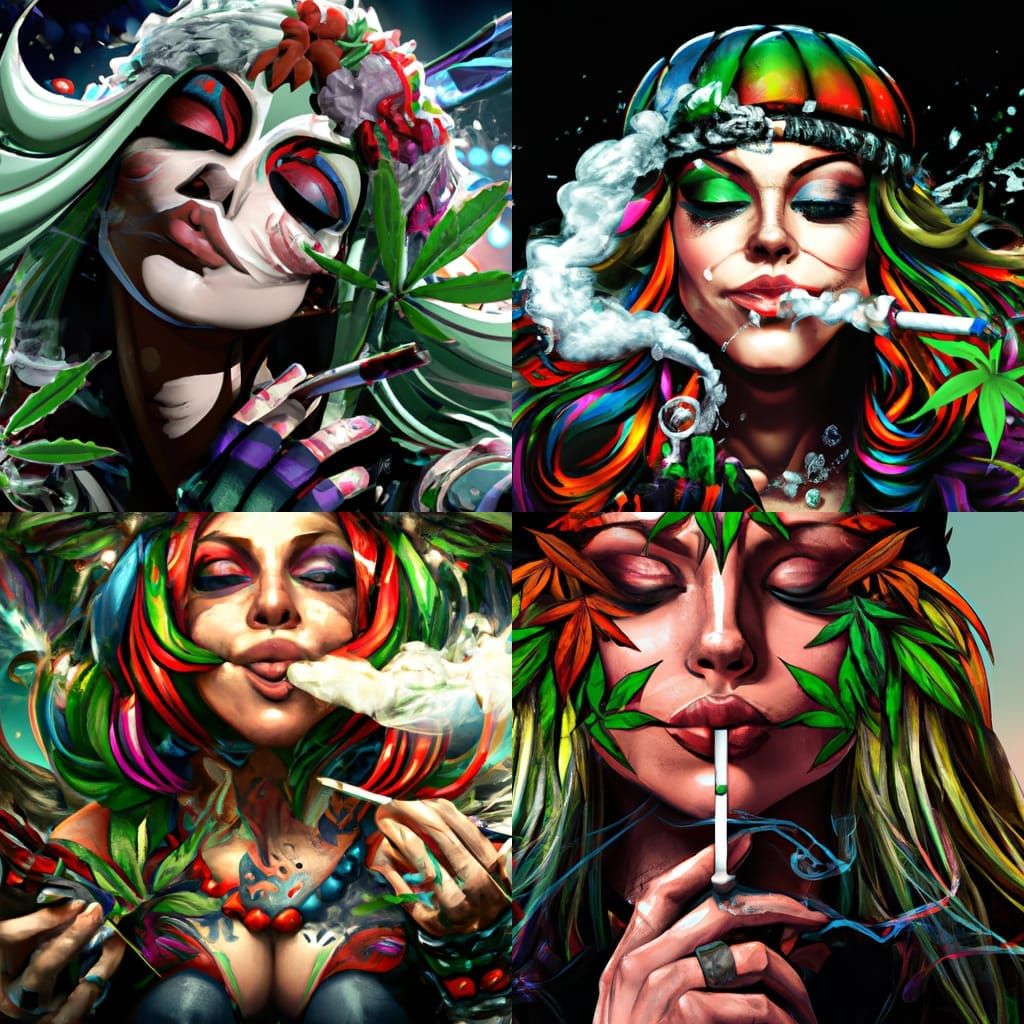 high resolution 4k ultra detailed harley quinn smoking canna...