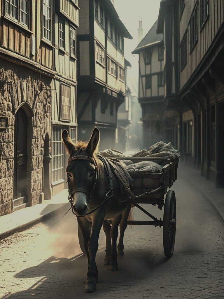18th century male driver with carriage in dusty olden days street in the UK