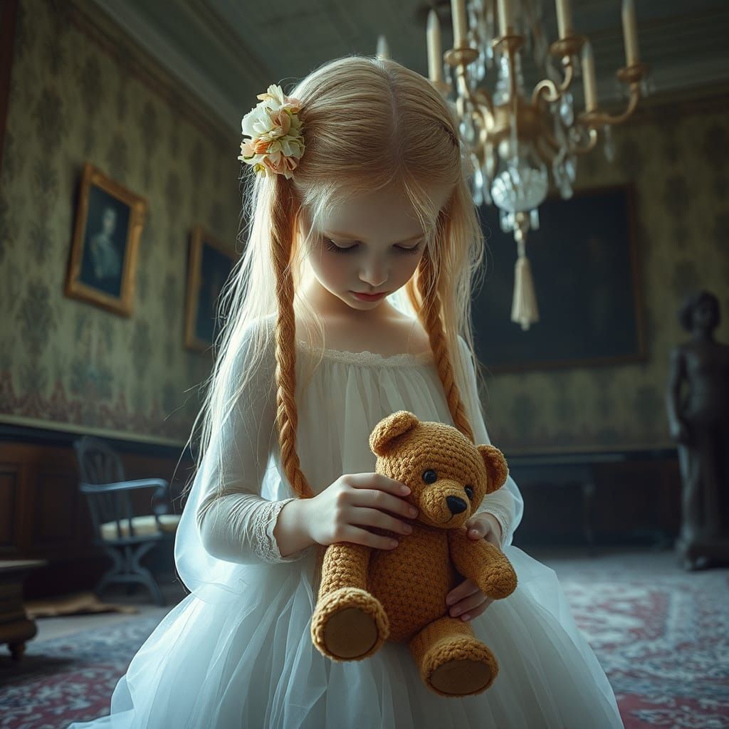 The transparent ghost of a little girl in an abandoned house...