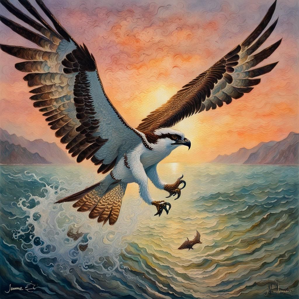 Osprey fishing at dawn - AI Generated Artwork - NightCafe Creator