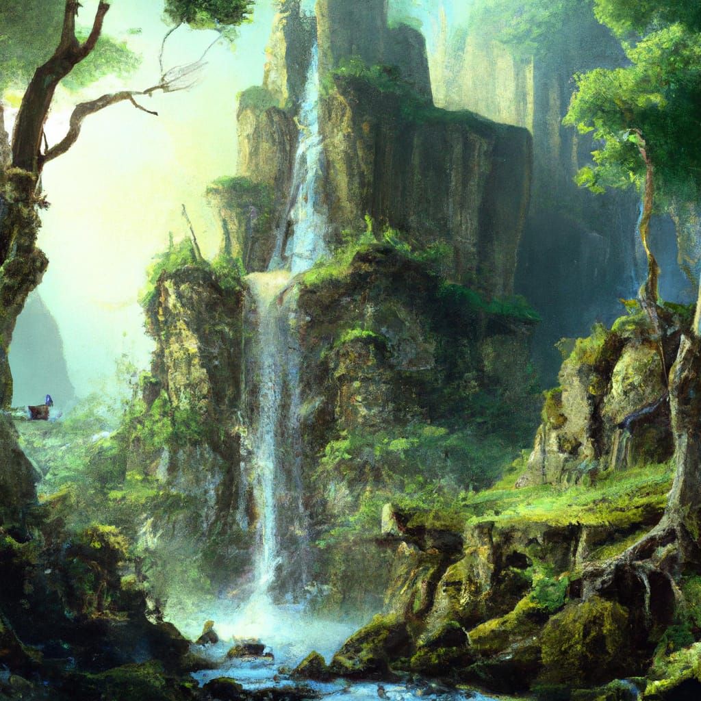 Overgrown double waterfall