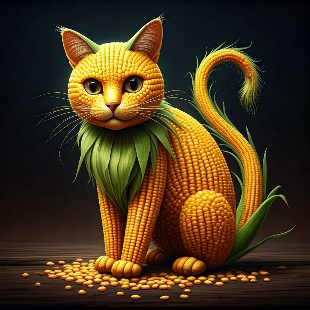 Whimsical Cat Made of Corn in Fantasy Concept Art Style