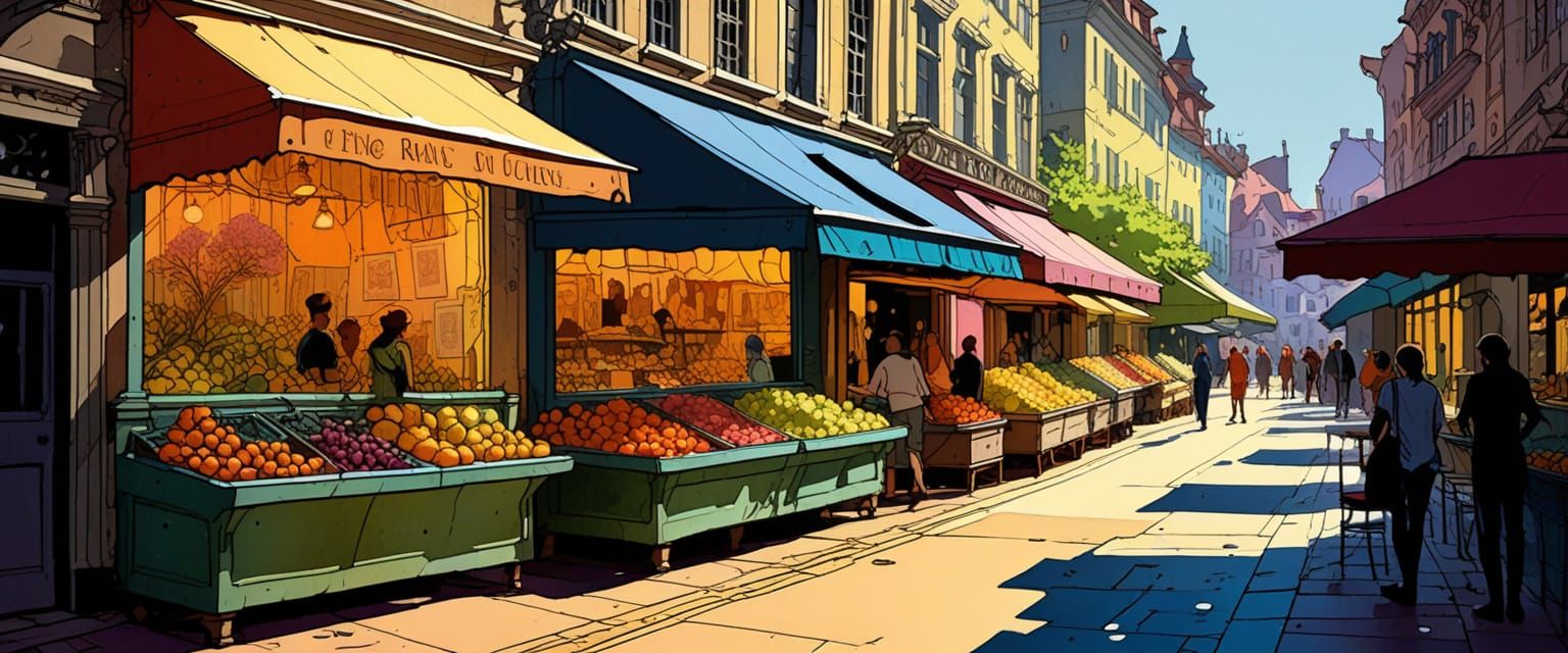 flower stall at the sunday art market, surrounding stalls sell fresh fruits and vegetable and art and objets d'art like tie-dye clothes and ...