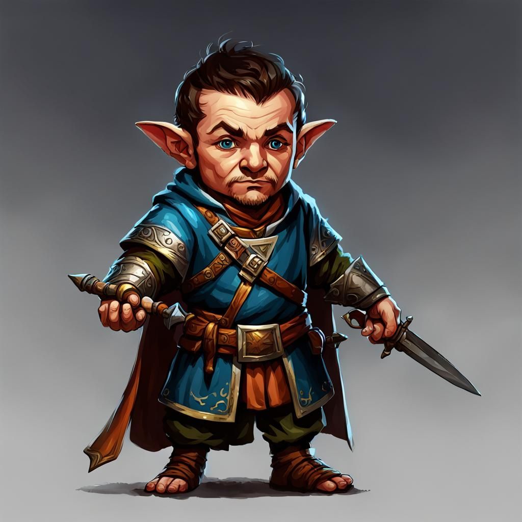 Male Halfling cleric Trickster domain with a short-sword at his hip and ...