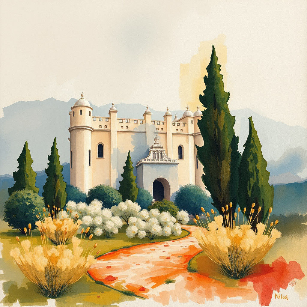 ילד יהודי כבן שלוש עם שיער בהיר ועיניים כחולות שובות לב, עם פאות מסולסלות בצידי פניו, על רקע פסטורלי של עצים ופרחים מרהי...