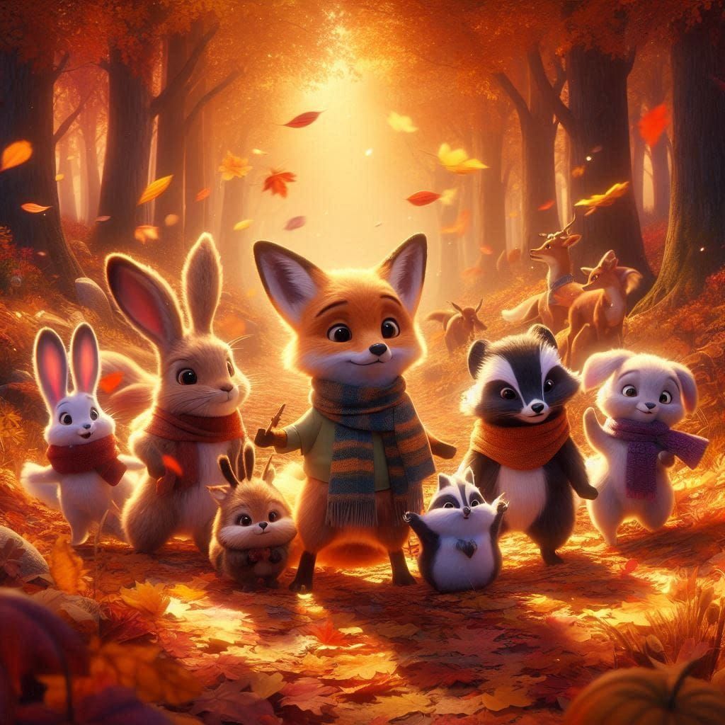 autumn forest of animals