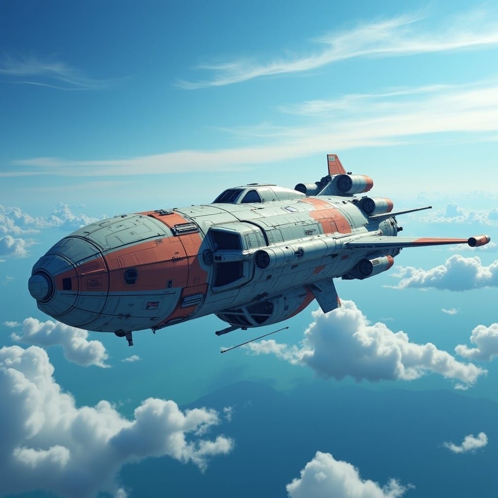 <lora:Astronavis:1.0>8k, cel shaded close-up head-on view of cargo freighter starship in the style of No Man's Sky in high orbit :: cloudco...