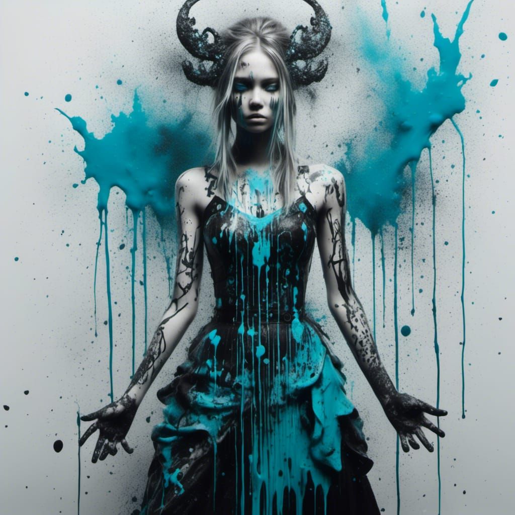 Norse Beauty with Glowing Runes in Graffiti Art