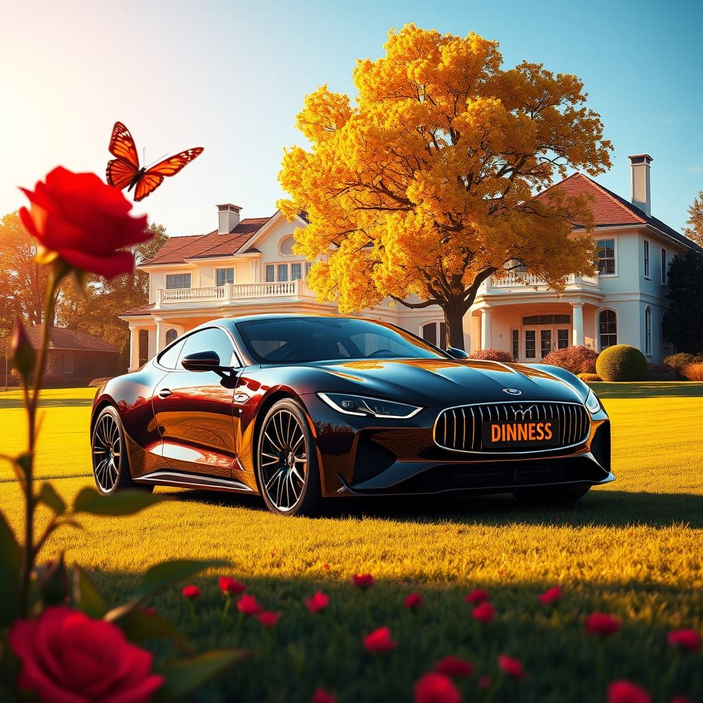Sleek Modern Car in Idyllic French Impressionist Setting