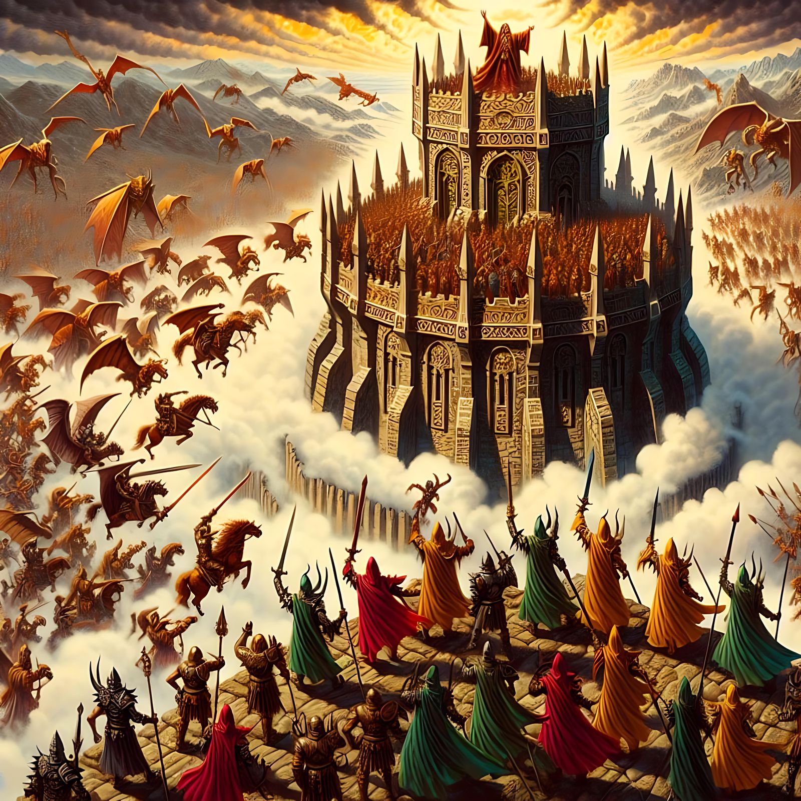 9 wizards Standing atop a wizards tower looking out As far a...