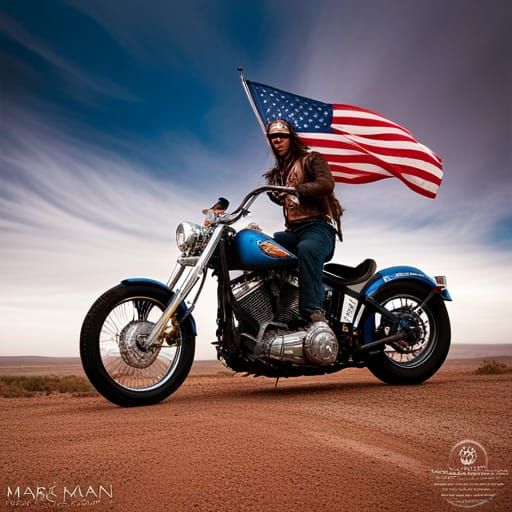 Easy rider chopper american flag gas tank with hippie rider,...