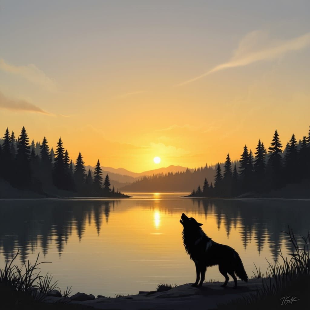 wolf howling at dawn