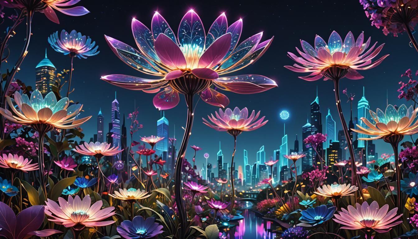 a garden of metallic flowers