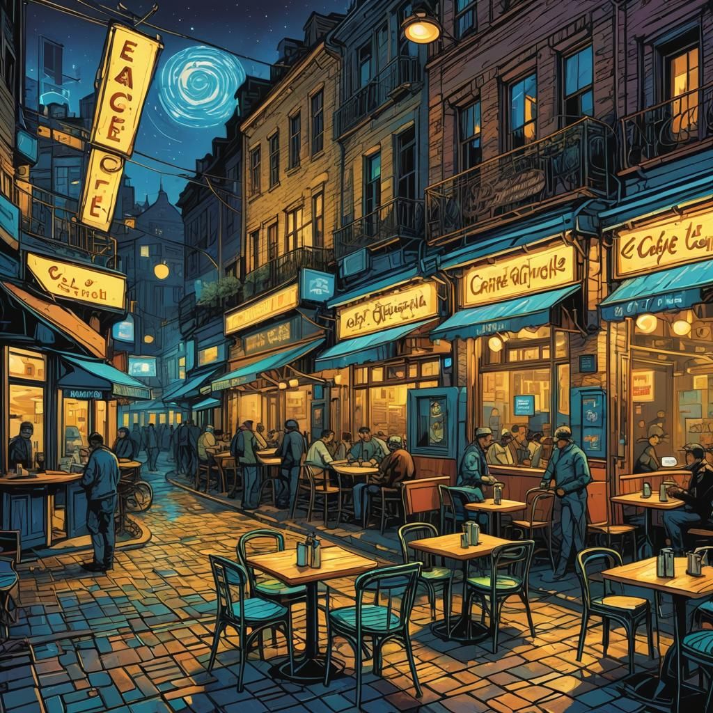 Create an illustration of Van Gogh's "Cafe Terrace at Night"...